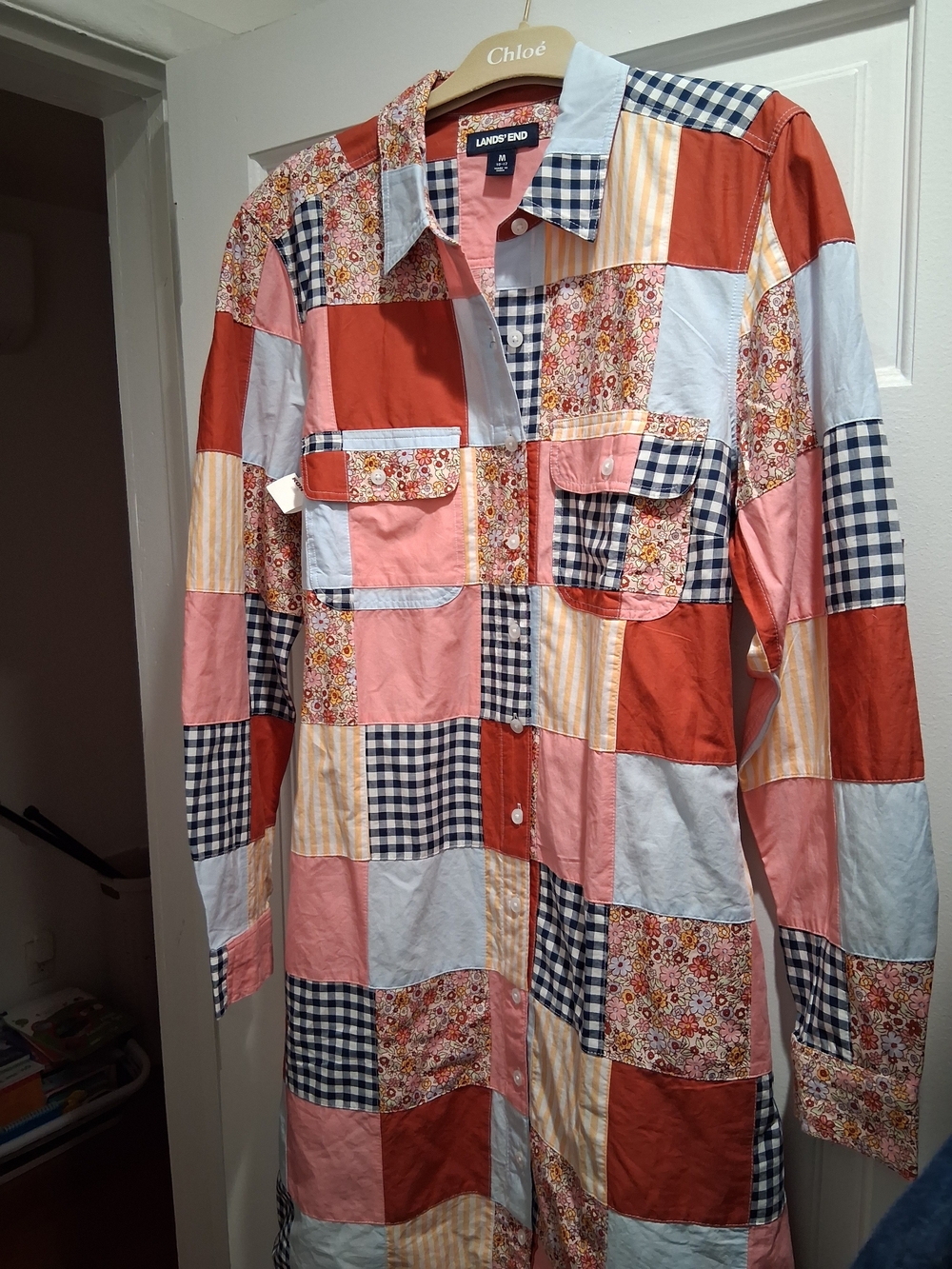 Lands' End Women's Patchwork Longline Dress - Red & Pink Patch.
